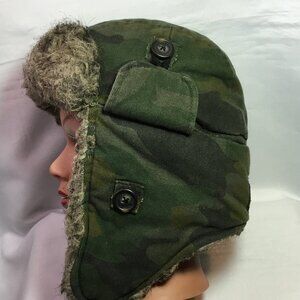 EUC Camo Trapper Cap Hat American Eagle Camouflage Faux Fur Unisex